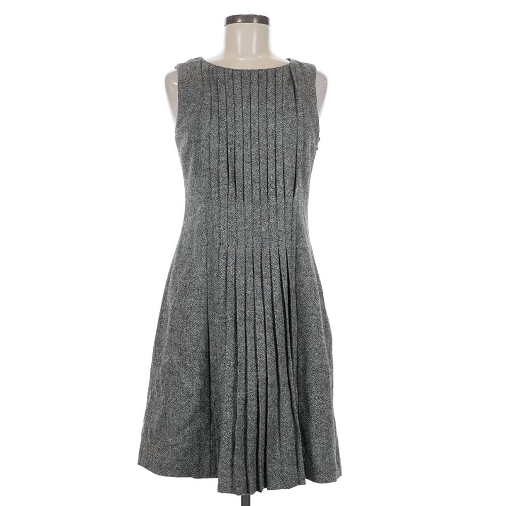 Tory Burch Gray Metallic Wool Blend Pleated Dress